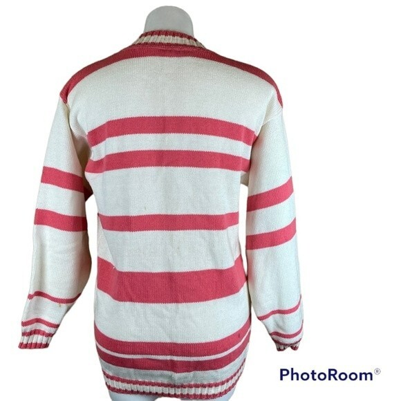 Diane Von Furstenberg Y2K Vintage White & Pink Striped Sweater Cardigan Sz 4 - Picture 5 of 7